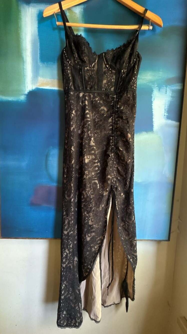 Urban Outfitters Black Lace Corset Midi Dress